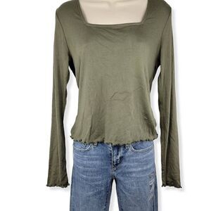 Freshman Square neck Green ribknit Top Large Juniors